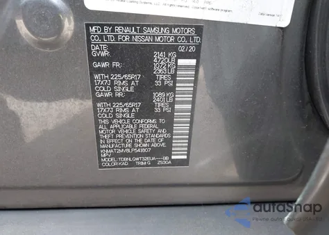 2020 Nissan Rogue Sv Intelligent Awd z USA, uszkodzony, nr VIN KNMAT2MV8LP541807